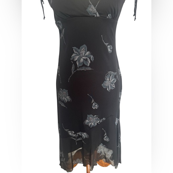 I.N. San Francisco Black Floral Y2K Fairy Goth whimsical Midi Dress Size Medium - Picture 3 of 16